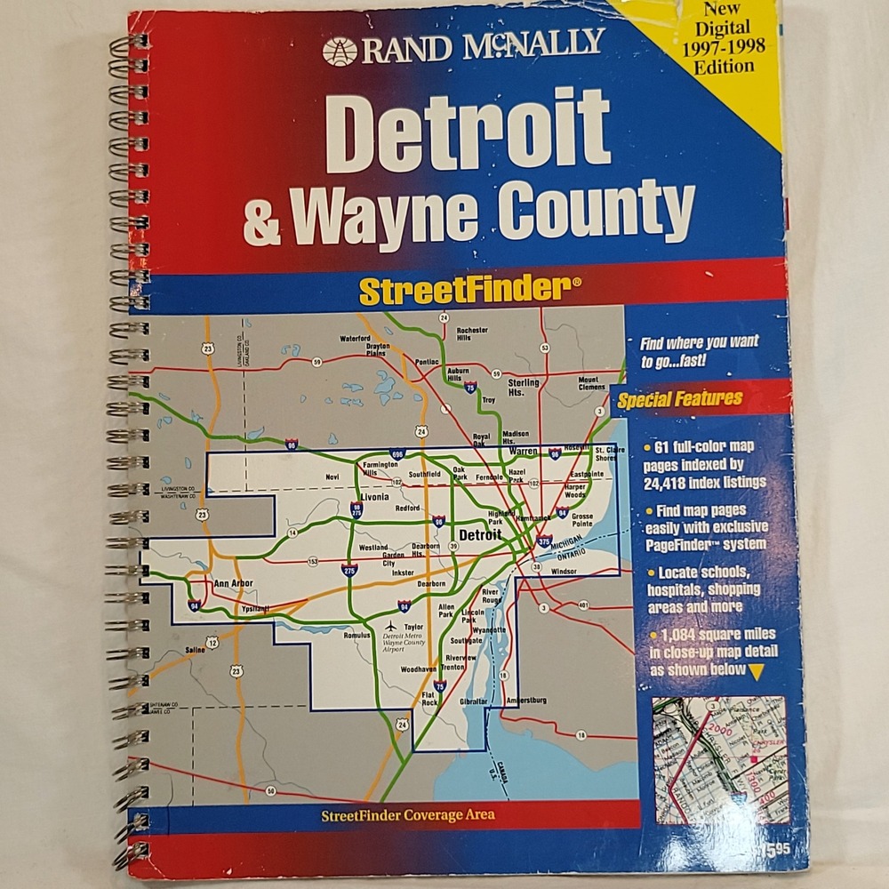 Rand McNally Detroit Wayne County StreetFinder Map Book 1997 Michigan Vintage